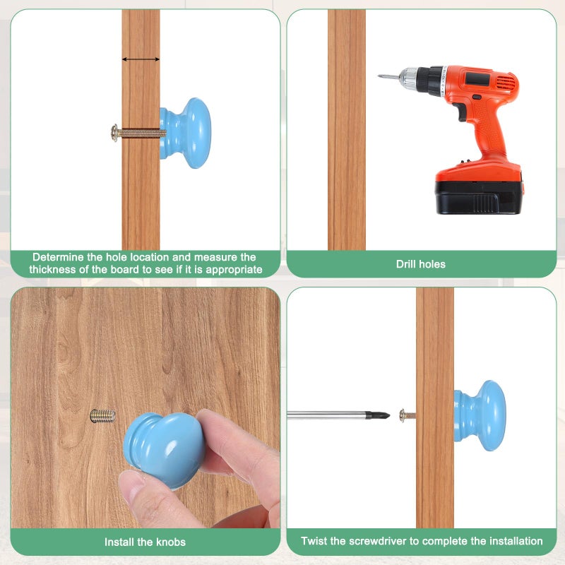 M METERXITY 6-Pack Kicthen Cabinet Knobs, 1-5/16 in(33mm) Solid Wood Round Drawer Pull Handle for Dresser/Office/Cupboard, Drawer Knob Hardware [Blue] - Image 4